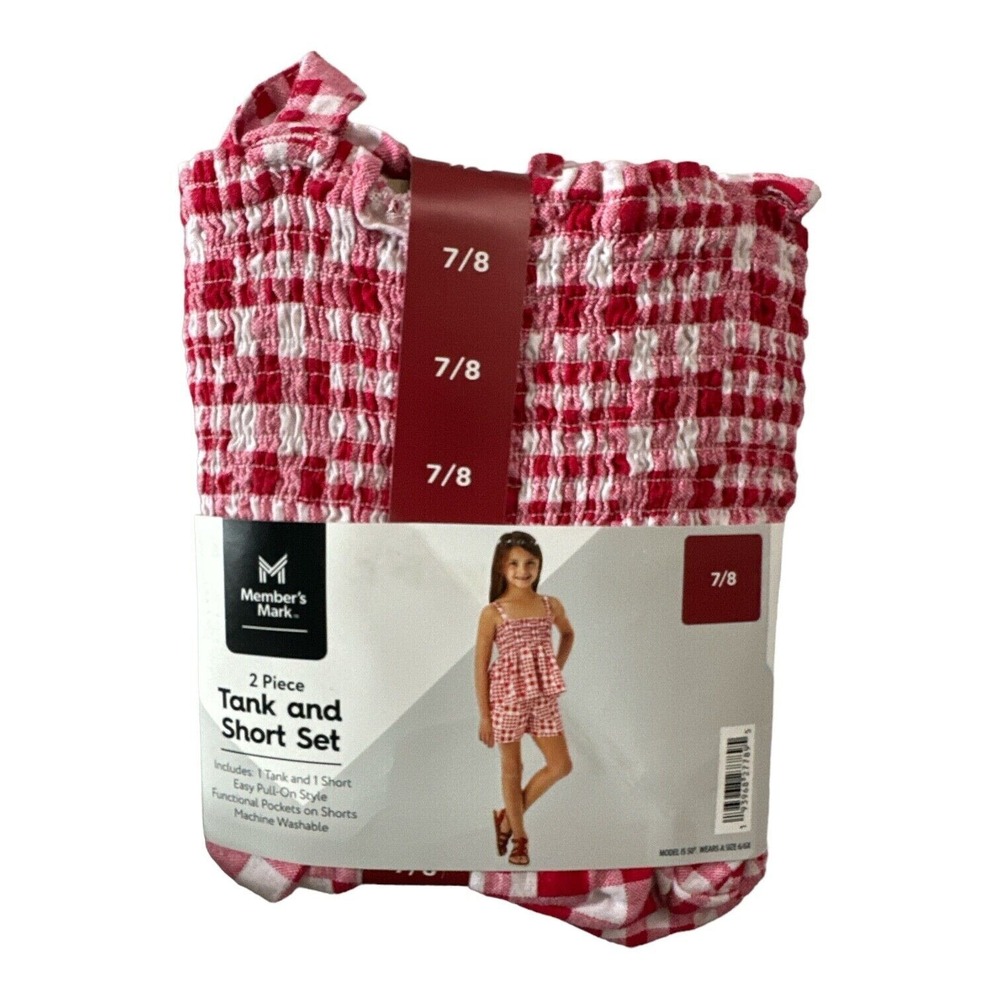 NWT Member's Mark 2 Piece GirlsWoven Tank & Pull-On Short Set Red Gingham, 7/8